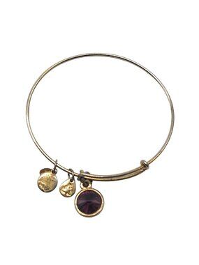 Alex & Ani Gold-Tone Purple Crystal Charm Bangle Bracelet Adjustable USA-Made